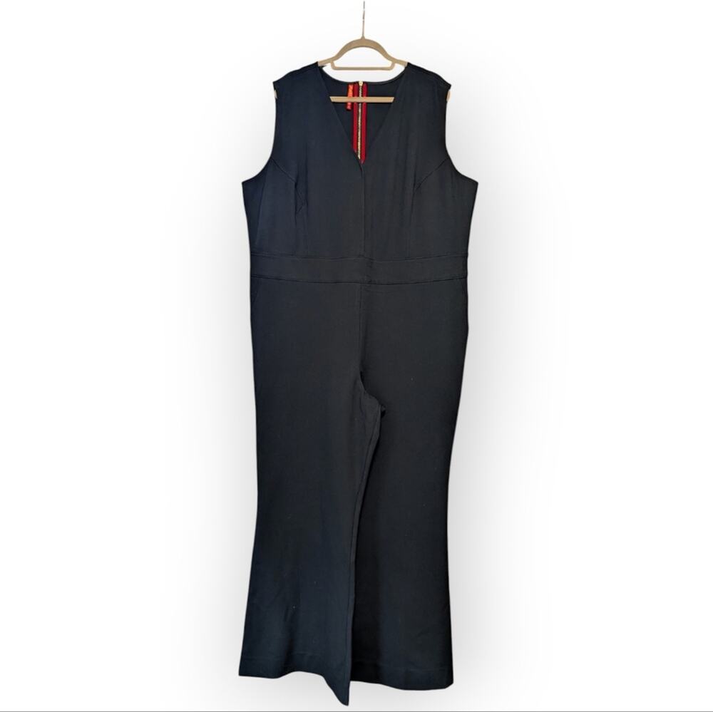 Spanx Women's Plus Perfect Sleeveless Jumpsuit Classic black ponte knit material